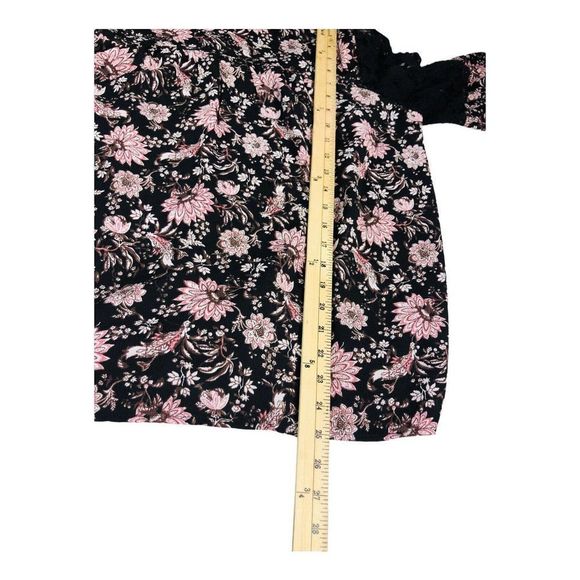 2167 Knox Rose Black Floral Lace Trim Tie Button Front Blouse Top Sz Large - Picture 10 of 10